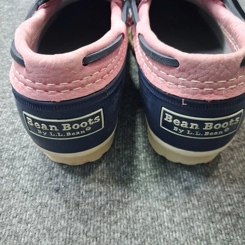 LL Bean Boots Rubber Moc Navy Blue Pink Leather Duck Shoes Womens size 9 M